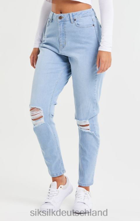 SikSilk Hellblaue Mom-Jeans aus Denim mit Knierissen Frauen 680DH189 Bekleidung