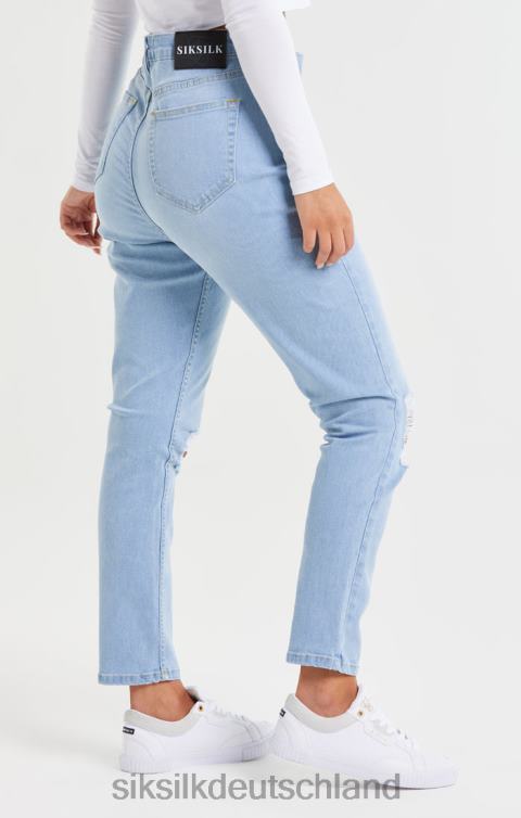 SikSilk Hellblaue Mom-Jeans aus Denim mit Knierissen Frauen 680DH189 Bekleidung