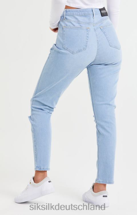 SikSilk Hellblaue Mom-Jeans aus Denim mit Knierissen Frauen 680DH189 Bekleidung