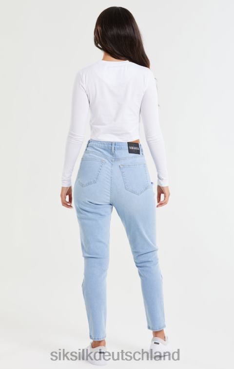 SikSilk Hellblaue Mom-Jeans aus Denim mit Knierissen Frauen 680DH189 Bekleidung