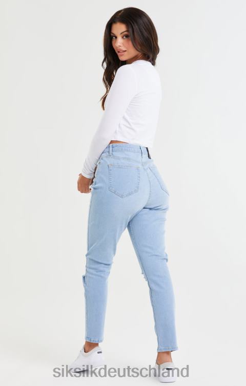 SikSilk Hellblaue Mom-Jeans aus Denim mit Knierissen Frauen 680DH189 Bekleidung