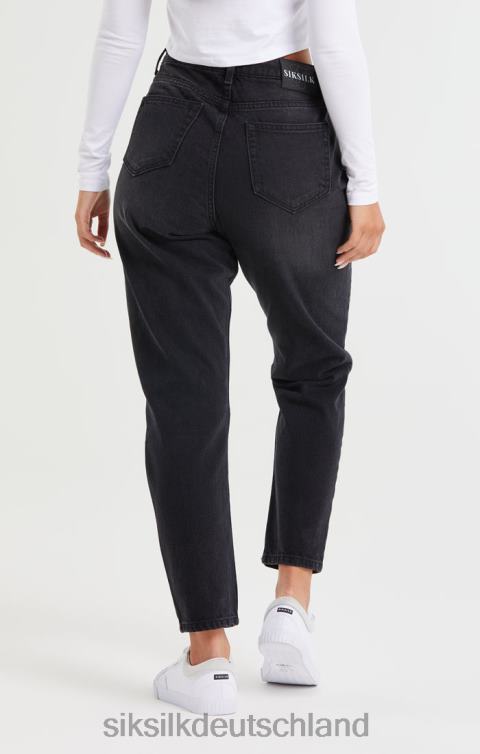 SikSilk Mom-Jeans aus gewaschenem schwarzem Denim mit Knierissen Frauen 680DH191 Bekleidung