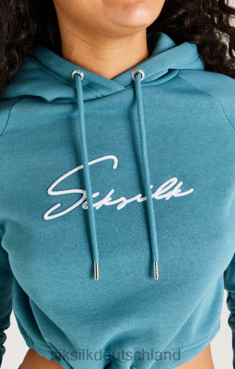 SikSilk Blaugrüner Essential-Kapuzenpullover mit kurzem Schnitt Frauen 680DH120 Bekleidung