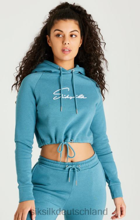 SikSilk Blaugrüner Essential-Kapuzenpullover mit kurzem Schnitt Frauen 680DH120 Bekleidung