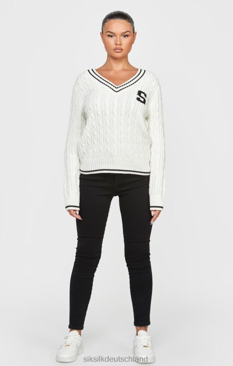 SikSilk Ecrufarbener College-Pullover mit Zopfmuster Frauen 680DH79 Bekleidung