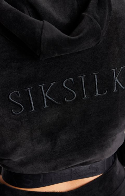 SikSilk Kurzer Kapuzenpullover aus schwarzem Velours Frauen 680DH94 Bekleidung
