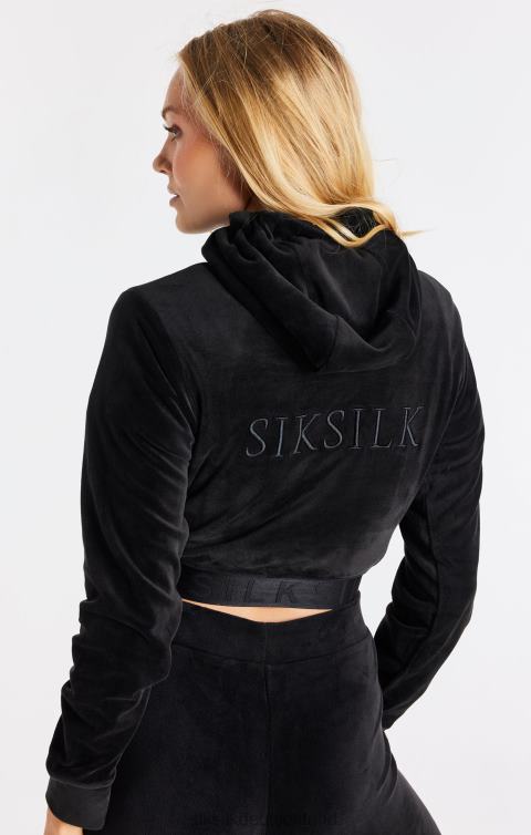 SikSilk Kurzer Kapuzenpullover aus schwarzem Velours Frauen 680DH94 Bekleidung