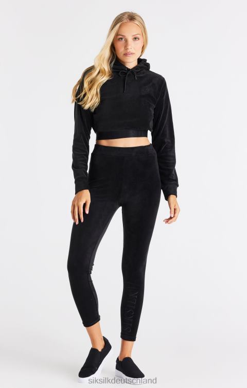 SikSilk Kurzer Kapuzenpullover aus schwarzem Velours Frauen 680DH94 Bekleidung