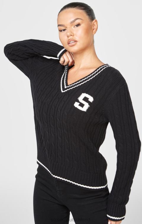 SikSilk Schwarzer College-Pullover mit Zopfmuster Frauen 680DH105 Bekleidung