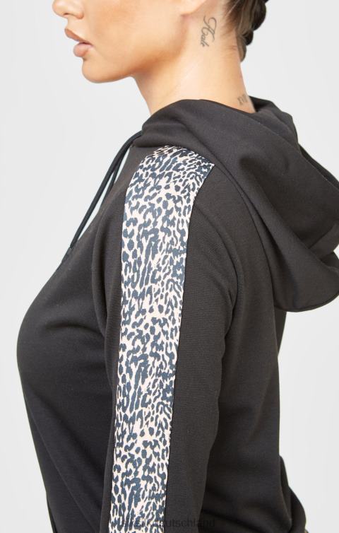 SikSilk Schwarzer Kapuzenpullover mit Leopardenmuster Frauen 680DH80 Bekleidung