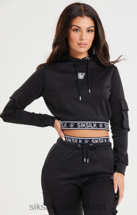 SikSilk Schwarzer, verkürzter Cargo-Hoodie Frauen 680DH116 Bekleidung