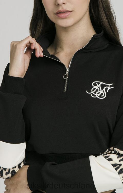 SikSilk Trainingsoberteil mit Quarter-Leopardenmuster – Schwarz Frauen 680DH119 Bekleidung