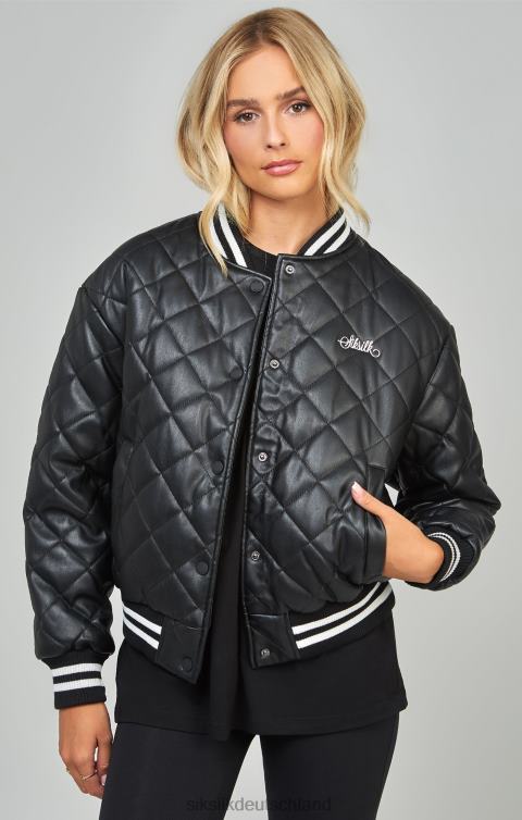 SikSilk Schwarze gesteppte Collegejacke aus PU Frauen 680DH135 Bekleidung
