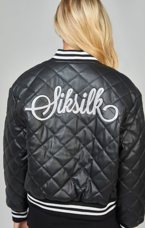 SikSilk Schwarze gesteppte Collegejacke aus PU Frauen 680DH135 Bekleidung