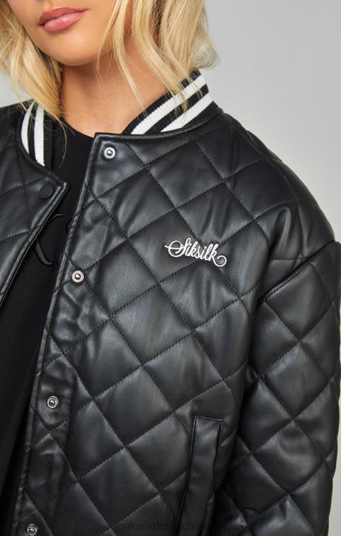 SikSilk Schwarze gesteppte Collegejacke aus PU Frauen 680DH135 Bekleidung