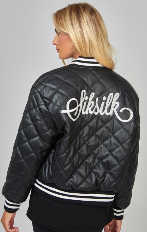SikSilk Schwarze gesteppte Collegejacke aus PU Frauen 680DH135 Bekleidung