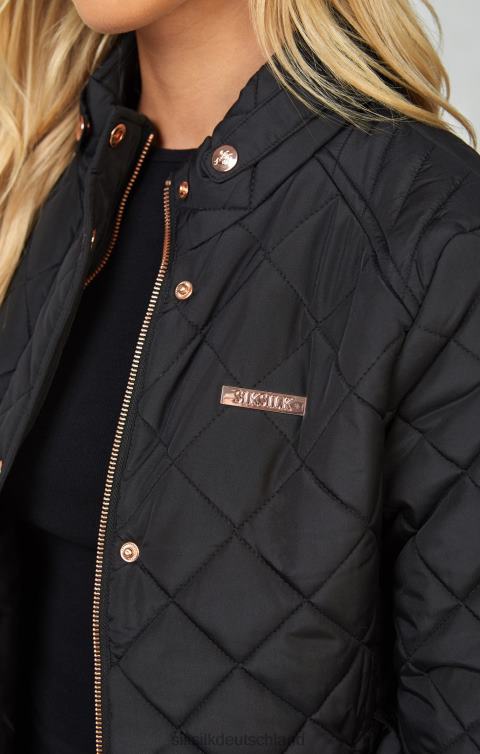 SikSilk schwarze Steppjacke mit Gürtel Frauen 680DH138 Bekleidung