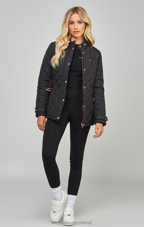 SikSilk schwarze Steppjacke mit Gürtel Frauen 680DH138 Bekleidung