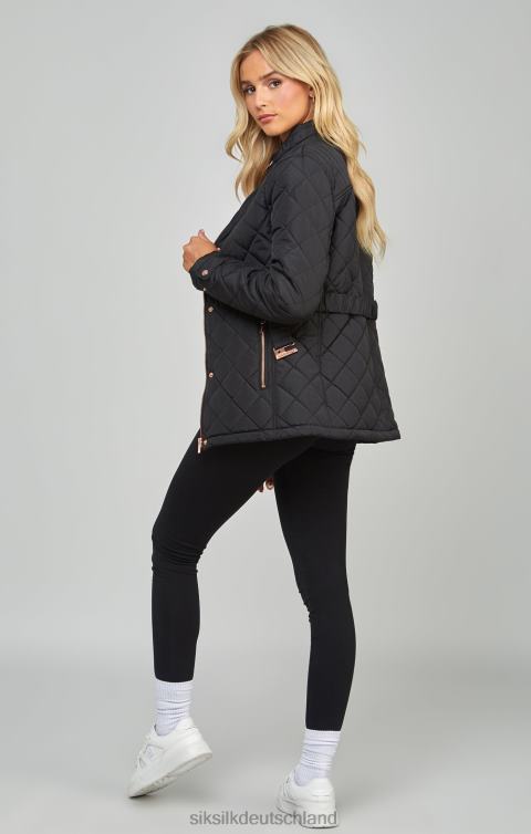SikSilk schwarze Steppjacke mit Gürtel Frauen 680DH138 Bekleidung