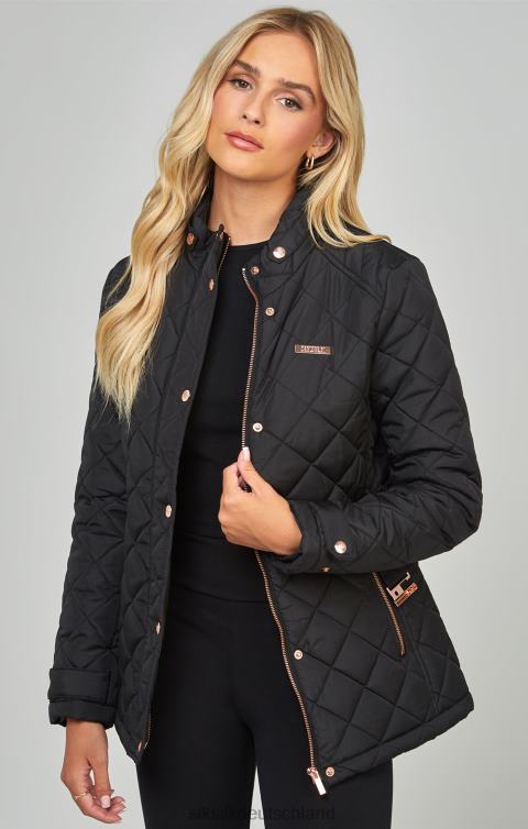 SikSilk schwarze Steppjacke mit Gürtel Frauen 680DH138 Bekleidung