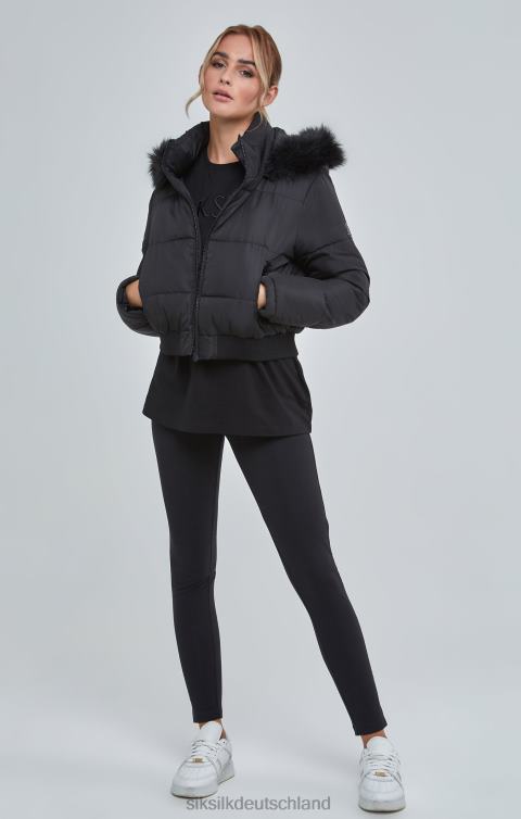 SikSilk schwarzer, kurz geschnittener Parka Frauen 680DH127 Bekleidung