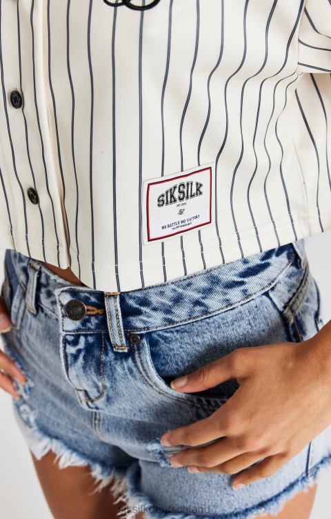 SikSilk Ecrufarbenes Crop-Baseballtrikot Frauen 680DH33 Bekleidung