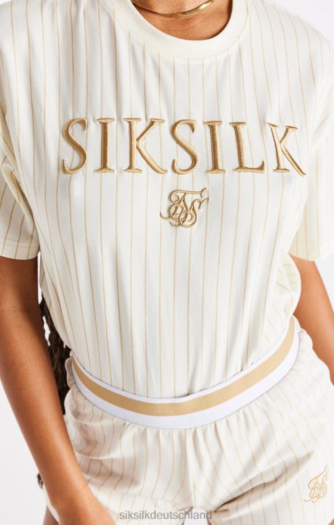 SikSilk Ecrufarbenes, gestreiftes T-Shirt Frauen 680DH26 Bekleidung