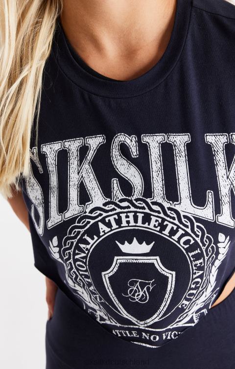 SikSilk Marineblaues, kurz geschnittenes College-T-Shirt Frauen 680DH51 Bekleidung