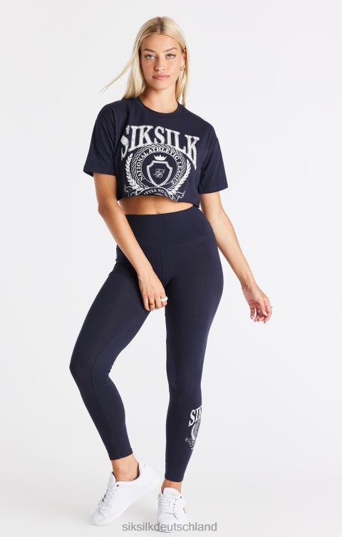 SikSilk Marineblaues, kurz geschnittenes College-T-Shirt Frauen 680DH51 Bekleidung