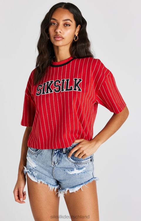 SikSilk Rotes Baseball-T-Shirt mit Streifen Frauen 680DH44 Bekleidung