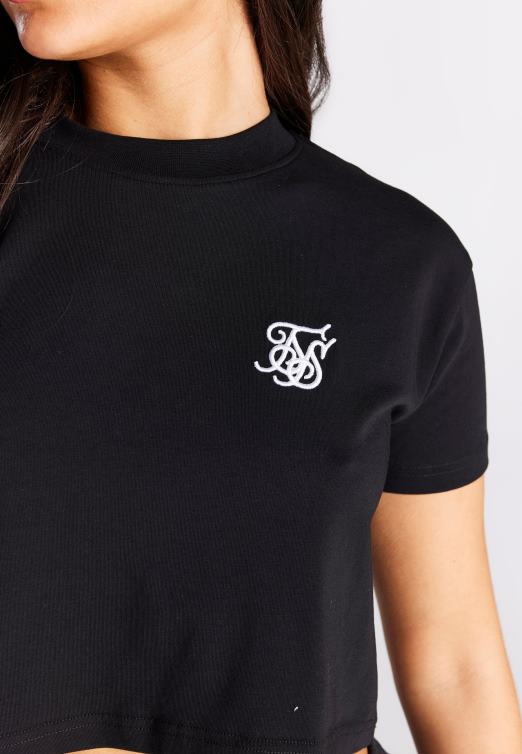 SikSilk Schwarzes Essential-Crop-T-Shirt im Box-Fit Frauen 680DH25 Bekleidung