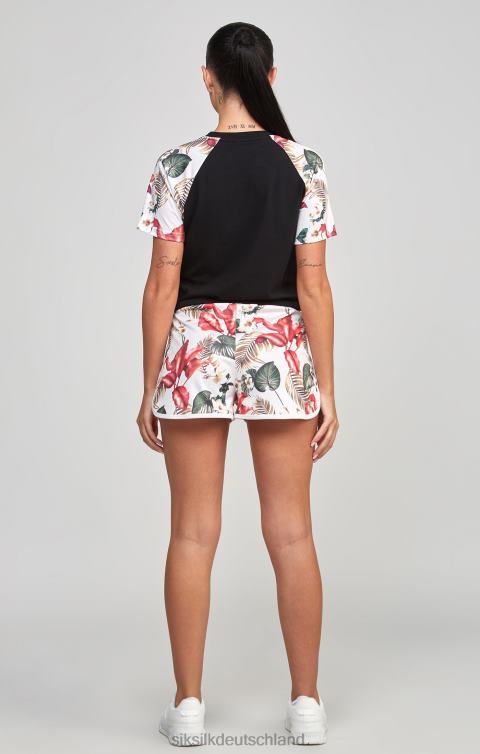 SikSilk Schwarzes Retro-Tropen-Crop-T-Shirt Frauen 680DH73 Bekleidung