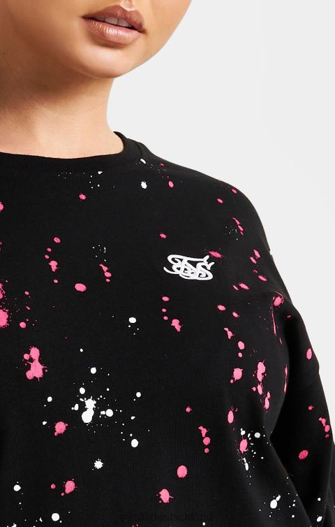 SikSilk Schwarzes, kurz geschnittenes T-Shirt mit Farbspritzern Frauen 680DH67 Bekleidung