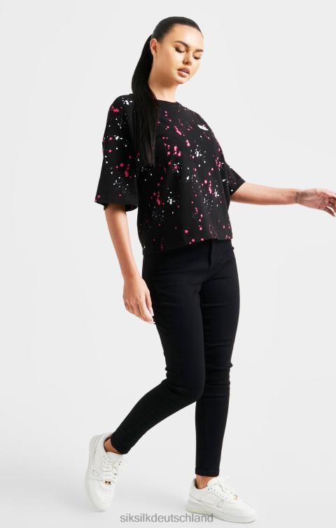 SikSilk Schwarzes, kurz geschnittenes T-Shirt mit Farbspritzern Frauen 680DH67 Bekleidung