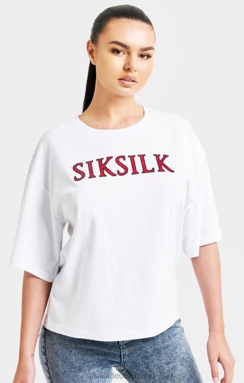 SikSilk Weißes, glitzerndes, kastenförmiges, kurzes T-Shirt Frauen 680DH35 Bekleidung