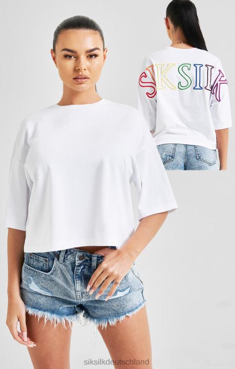 SikSilk Weißes, kurz geschnittenes Regenbogen-T-Shirt mit Logo Frauen 680DH47 Bekleidung