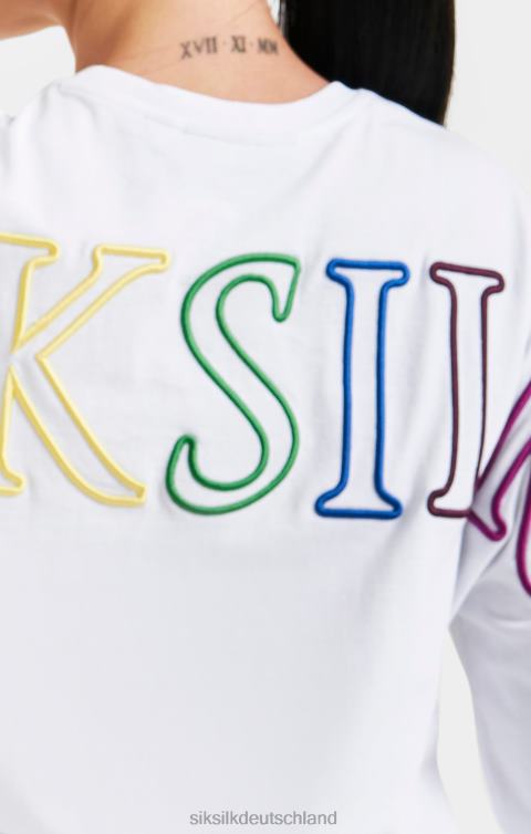 SikSilk Weißes, kurz geschnittenes Regenbogen-T-Shirt mit Logo Frauen 680DH47 Bekleidung