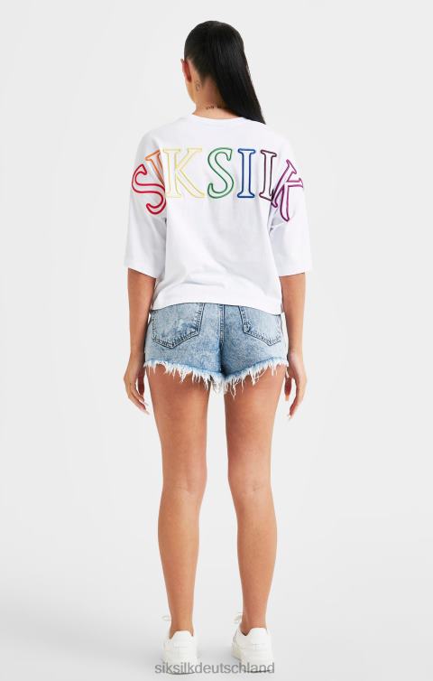 SikSilk Weißes, kurz geschnittenes Regenbogen-T-Shirt mit Logo Frauen 680DH47 Bekleidung