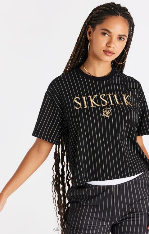 SikSilk schwarzes Nadelstreifen-T-Shirt Frauen 680DH66 Bekleidung