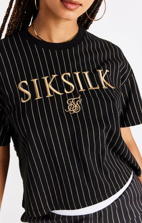 SikSilk schwarzes Nadelstreifen-T-Shirt Frauen 680DH66 Bekleidung