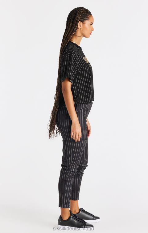 SikSilk schwarzes Nadelstreifen-T-Shirt Frauen 680DH66 Bekleidung