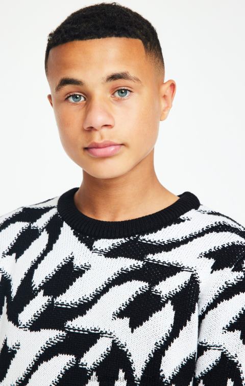 SikSilk x Schwarzer Messi-Pullover aus Grobstrick Jungen 680DH286 Bekleidung