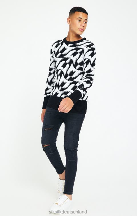 SikSilk x Schwarzer Messi-Pullover aus Grobstrick Jungen 680DH286 Bekleidung