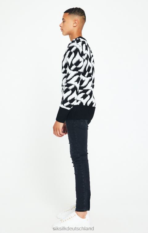 SikSilk x Schwarzer Messi-Pullover aus Grobstrick Jungen 680DH286 Bekleidung