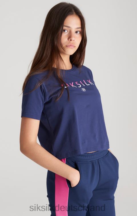 SikSilk Marineblaues, kurz geschnittenes T-Shirt mit verblasstem Logo Mädchen 680DH325 Bekleidung