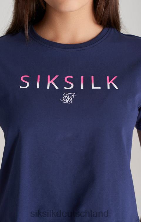 SikSilk Marineblaues, kurz geschnittenes T-Shirt mit verblasstem Logo Mädchen 680DH325 Bekleidung