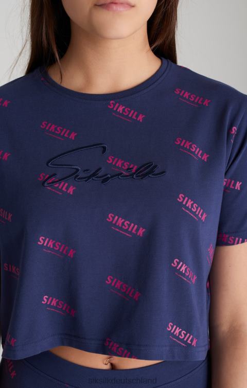 SikSilk Marineblaues, kurzes T-Shirt mit Signatur Mädchen 680DH324 Bekleidung