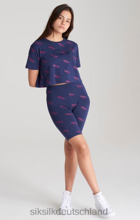 SikSilk Marineblaues, kurzes T-Shirt mit Signatur Mädchen 680DH324 Bekleidung