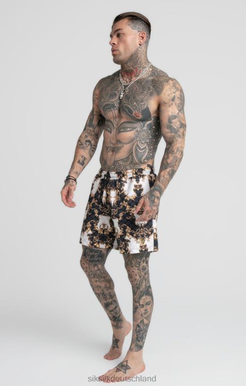SikSilk Schwarz-weiße venezianische Badeshorts Männer 680DH615 Bekleidung
