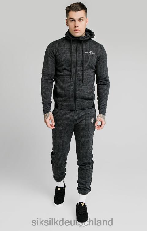 SikSilk Ton-in-Ton karierte Hose mit Bündchen – Grau Männer 680DH526 Bekleidung